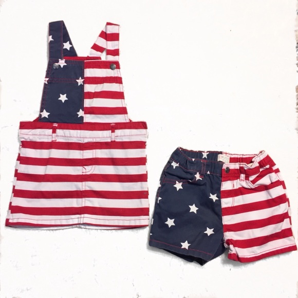 red white and blue overalls shorts